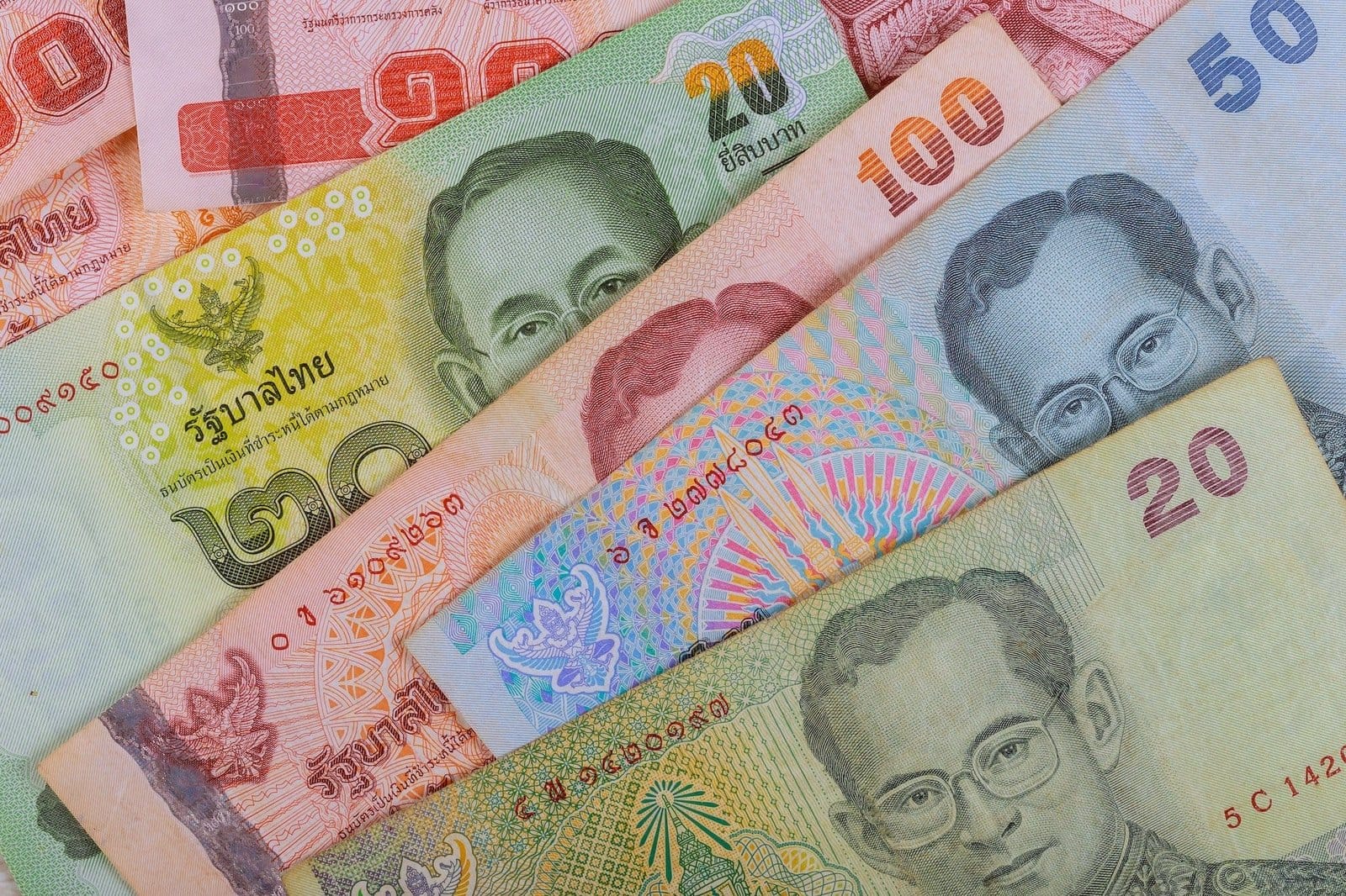 Close up of thailand currency, thai baht with the images of Thailand King.