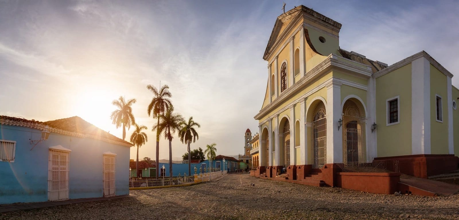 Catholic Church in Plaza Mayor during a colorful sunset. Trinidad, Cuba