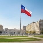 La Moneda Palace and Bicentenario Chilean Flag - Santiago, Chile