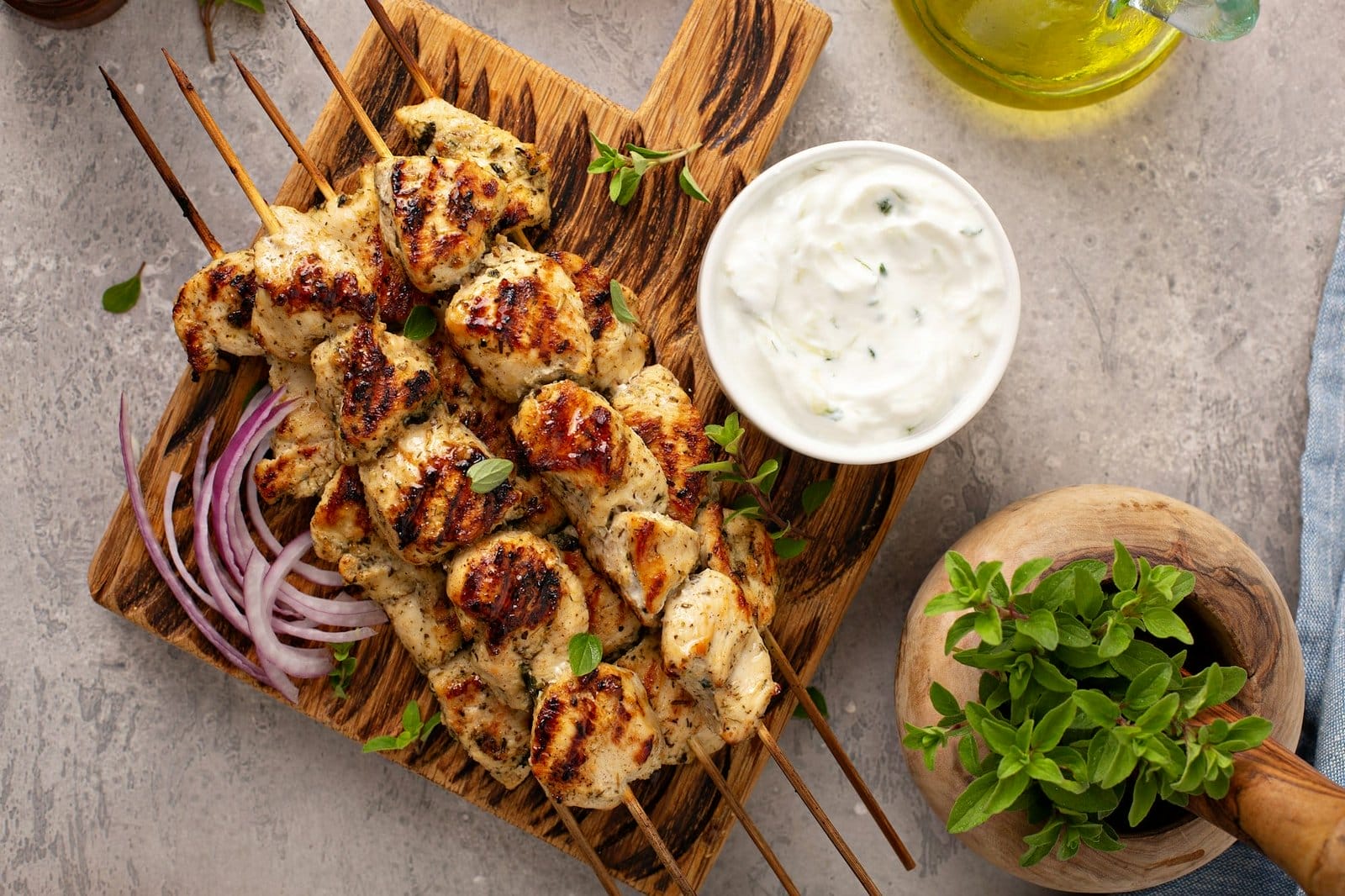 Greek chicken souvlaki with tzatziki