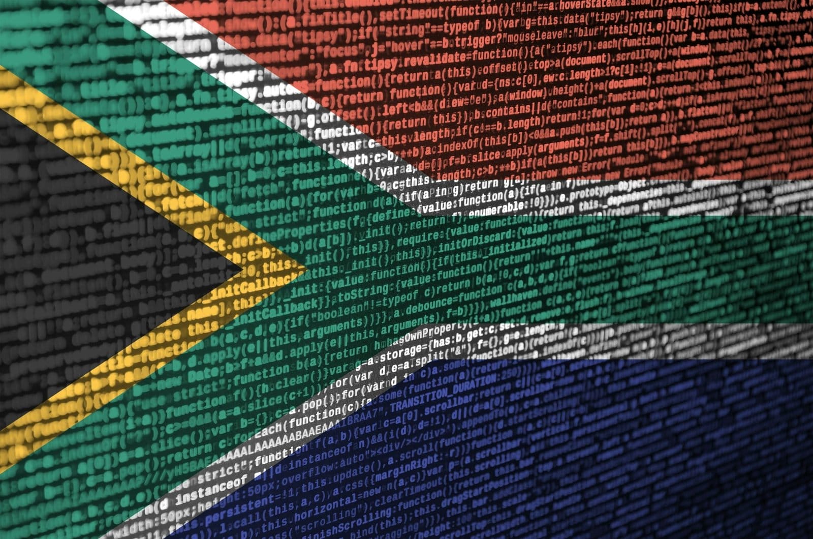 South Africa flag is depicted on the screen with the program code