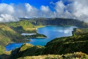 Lagoa do Fogo and green valley on San Miguel island