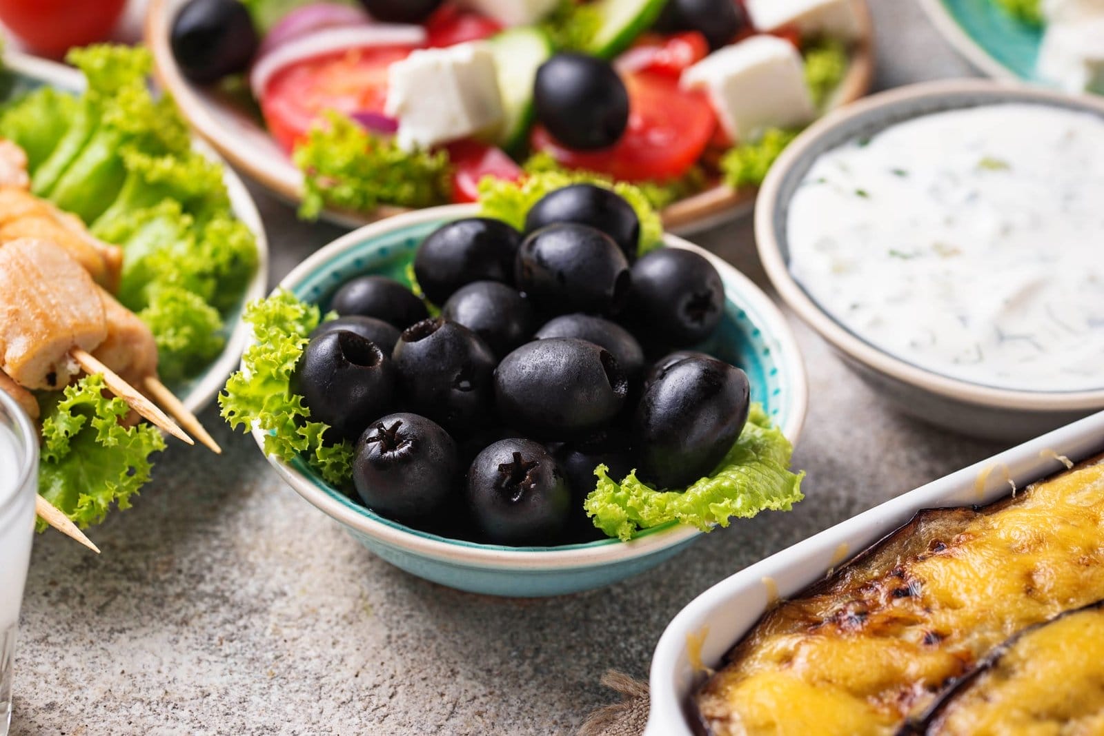Black olives and traditional greek dishes