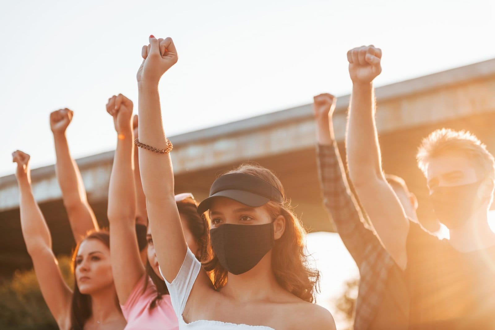 Group of protesting young people that standing together