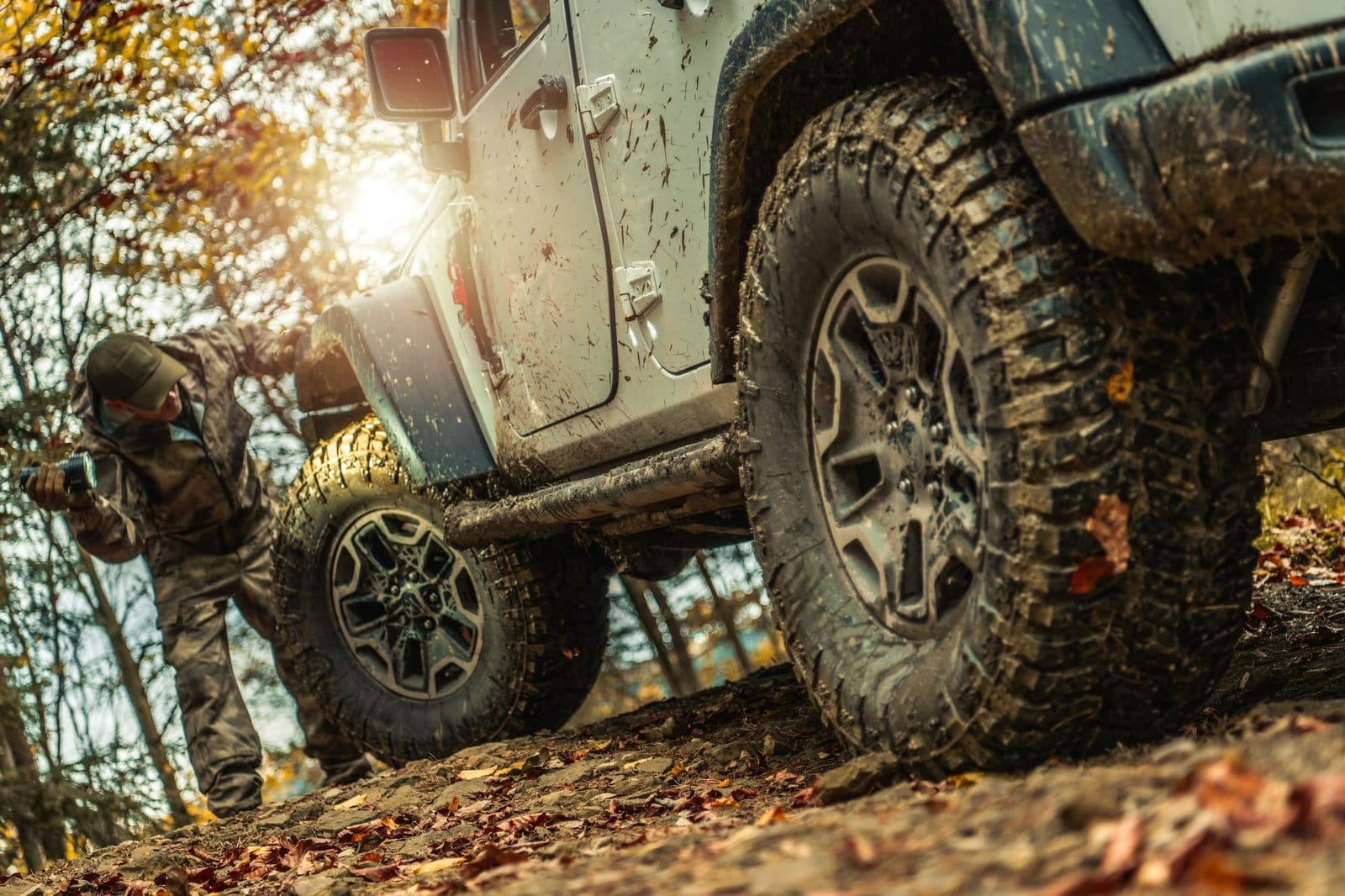 Man Checking Off Road SUV Suspension