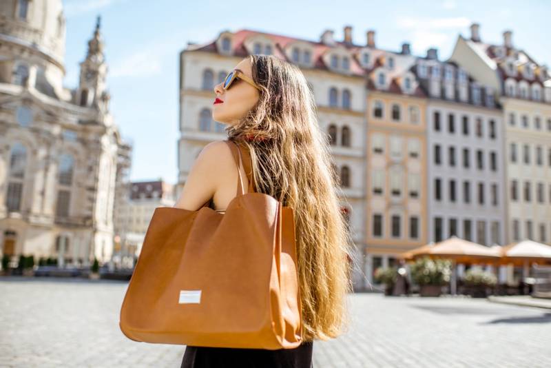 Woman traveling in Dresden city, Germany
