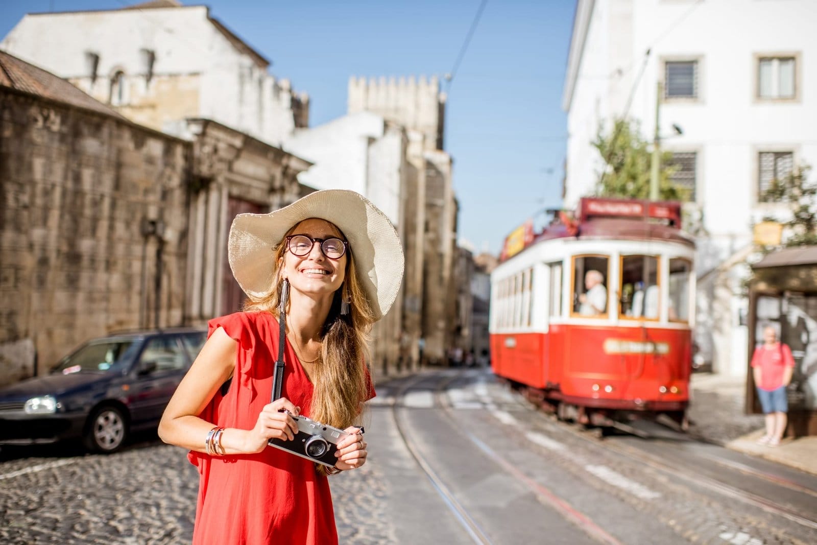 Woman traveling in Lisbon, Portugal