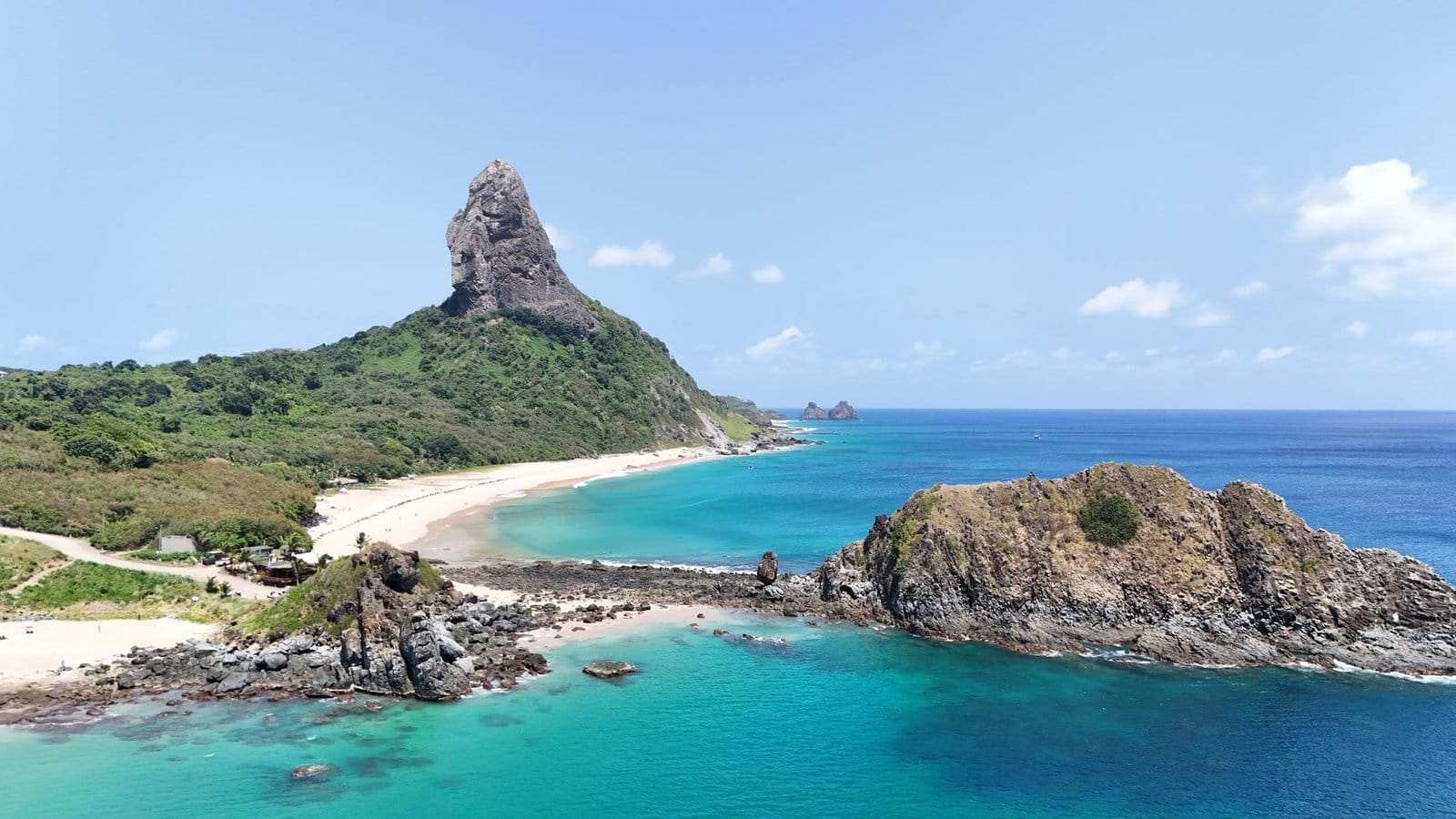 Aerial view of Fernando de Noronha with Morro do Pico.