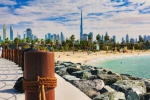 Beautiful skyline and La Mer beach in the United Arab Emirates