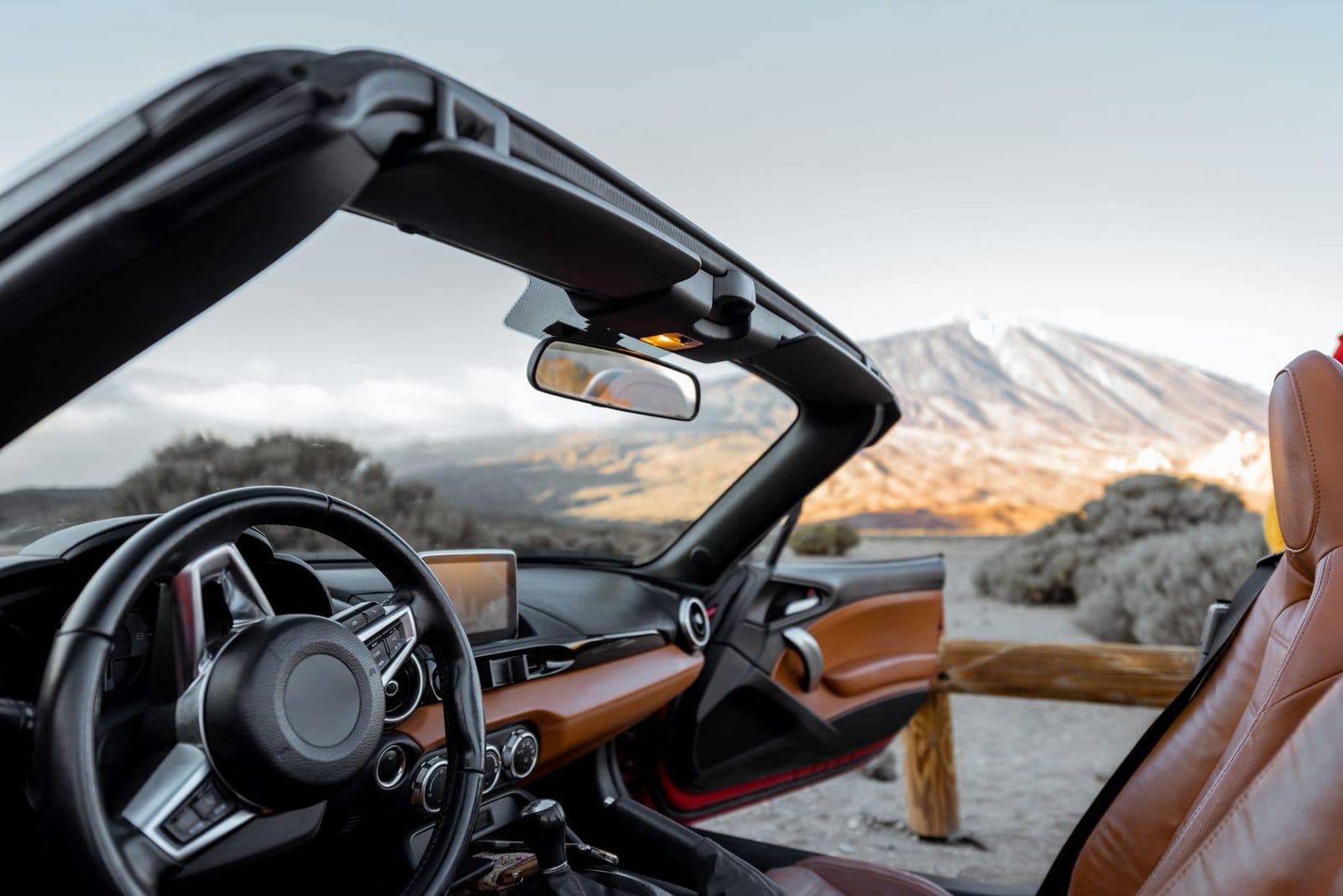 Convertiblle sports car on the mountain roadside