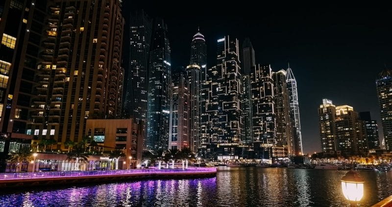 Night trip of Dubai Marina is a district in Dubai, United Arab E