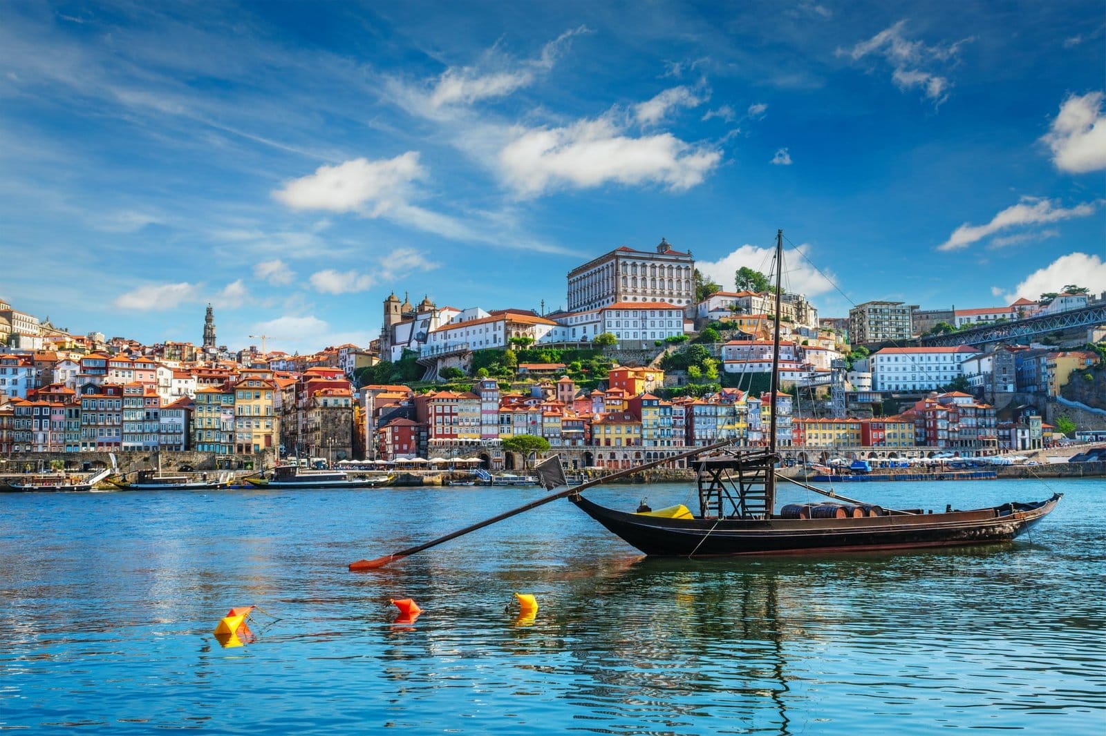 View of Porto city over Douro river. Porto, Vila Nova de Gaia, Portugal