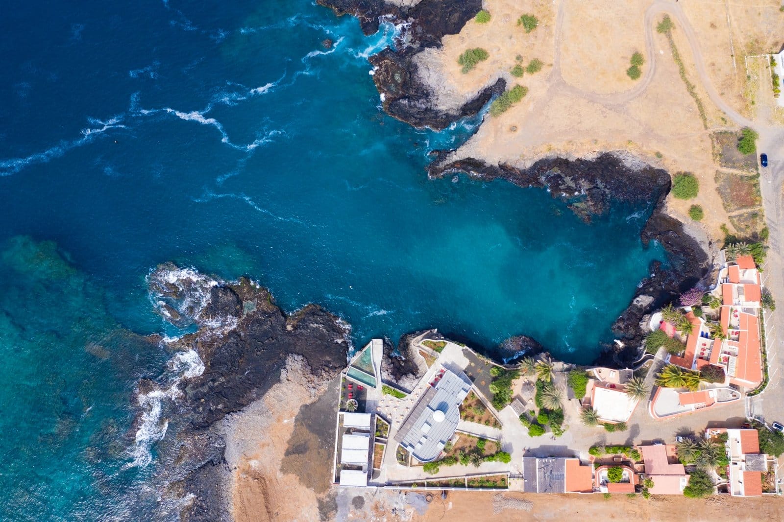 Aerial view of Tarrafal coast (ponta de atum) in Santiago island in Cape Verde - Cabo Verde