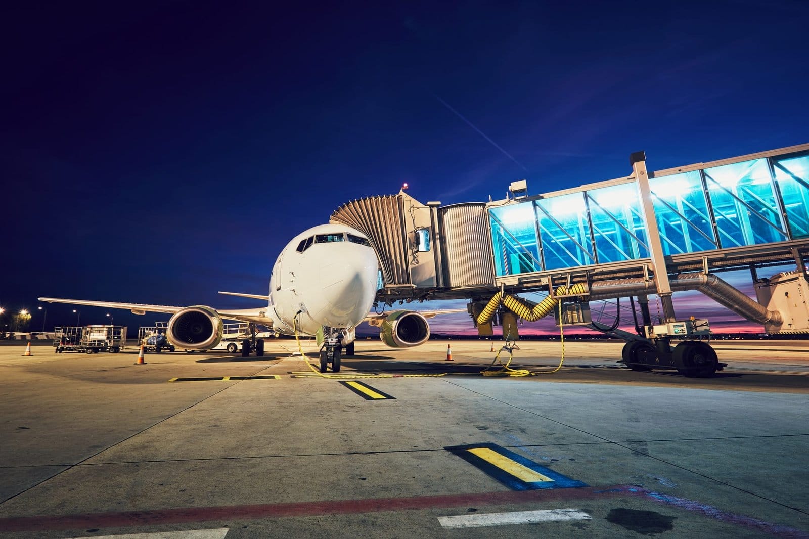 Busy airport after sunset