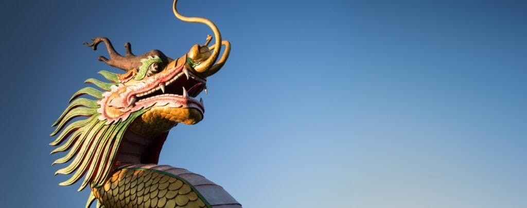 Chinese New Year Dragon Decoration on blue sky background.Chinese