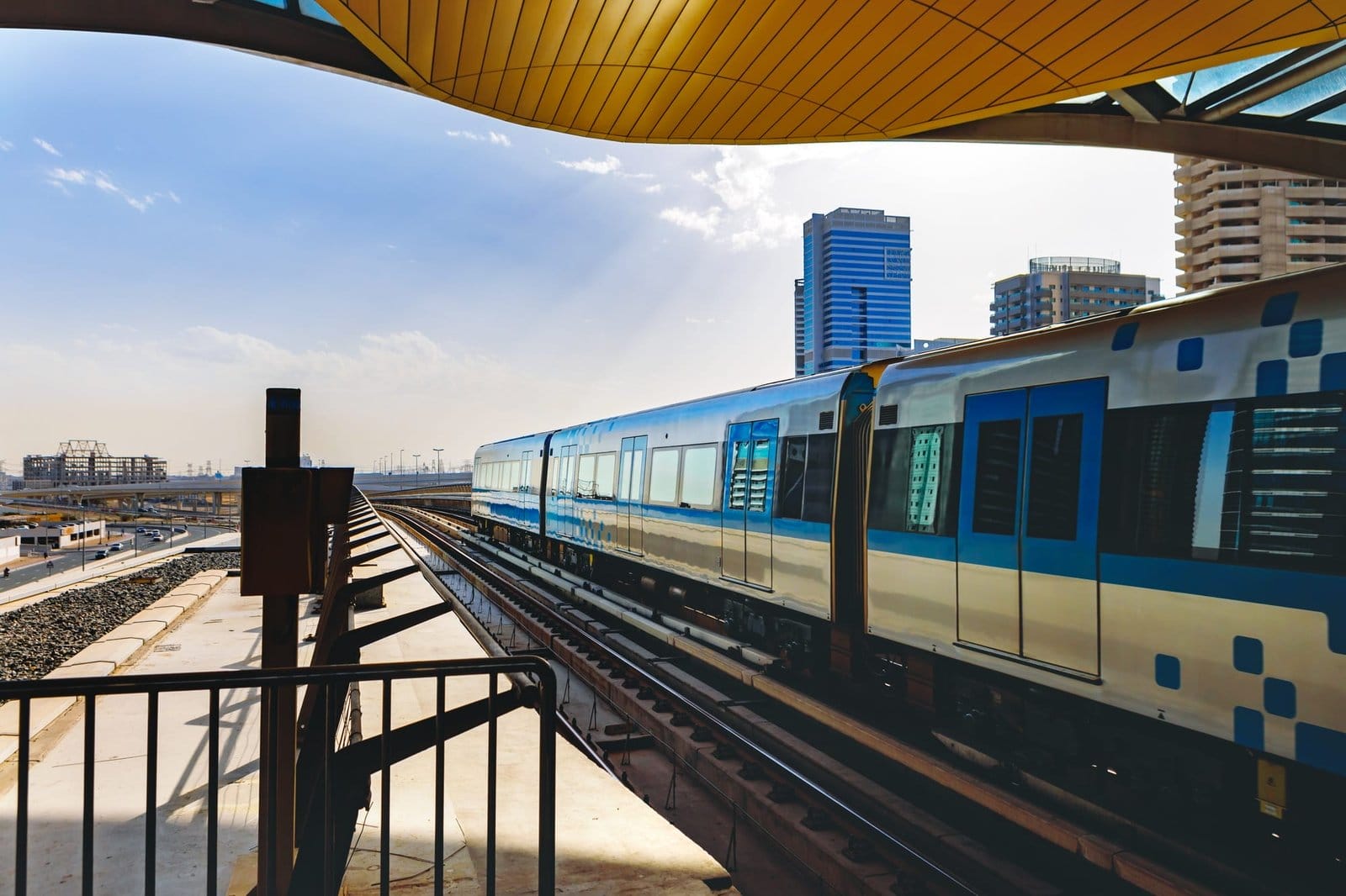 Metro railway train in Dubai city in UAE