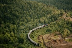 passenger train with diesel locomotive