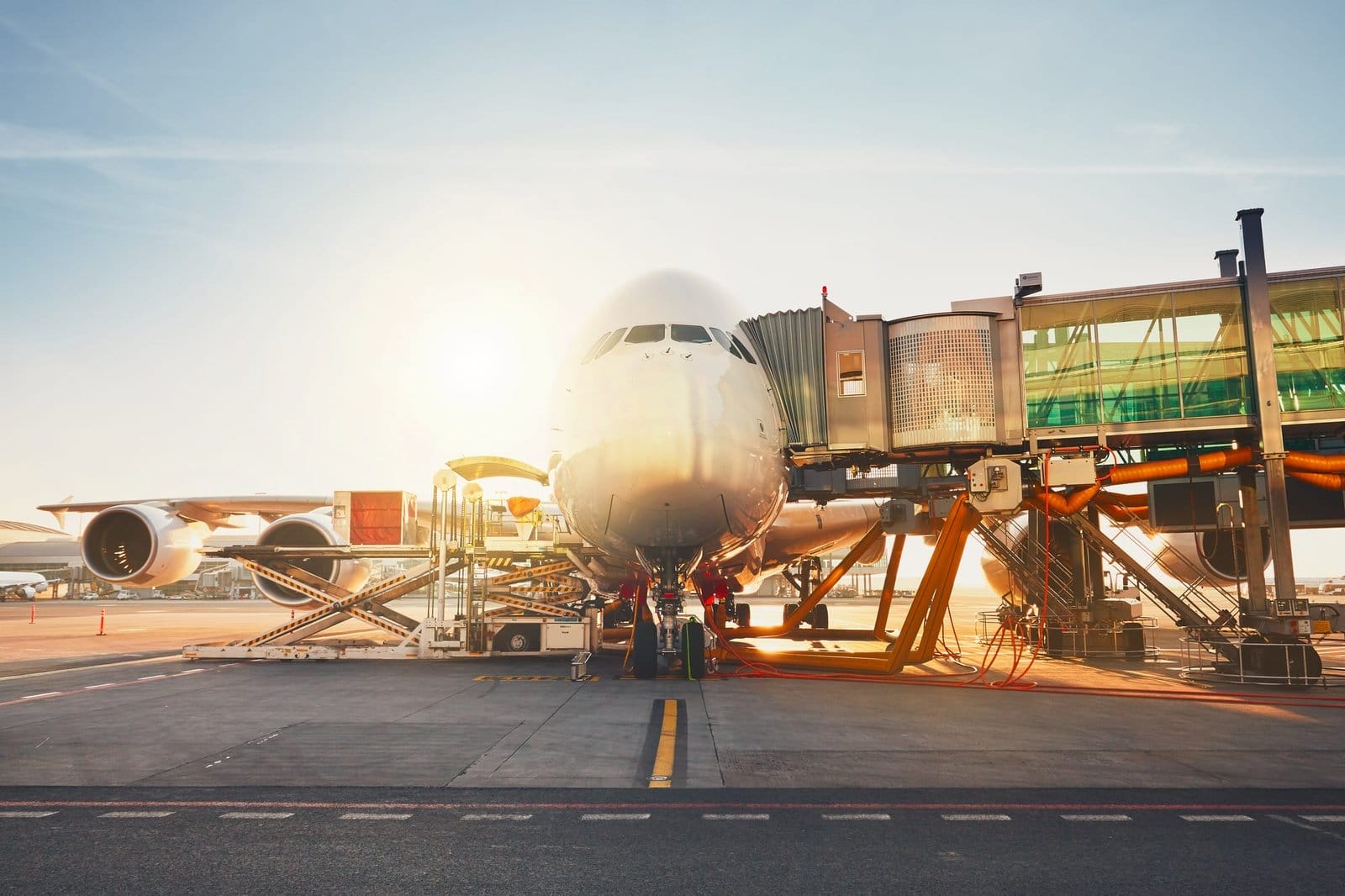 Airport at the sunset