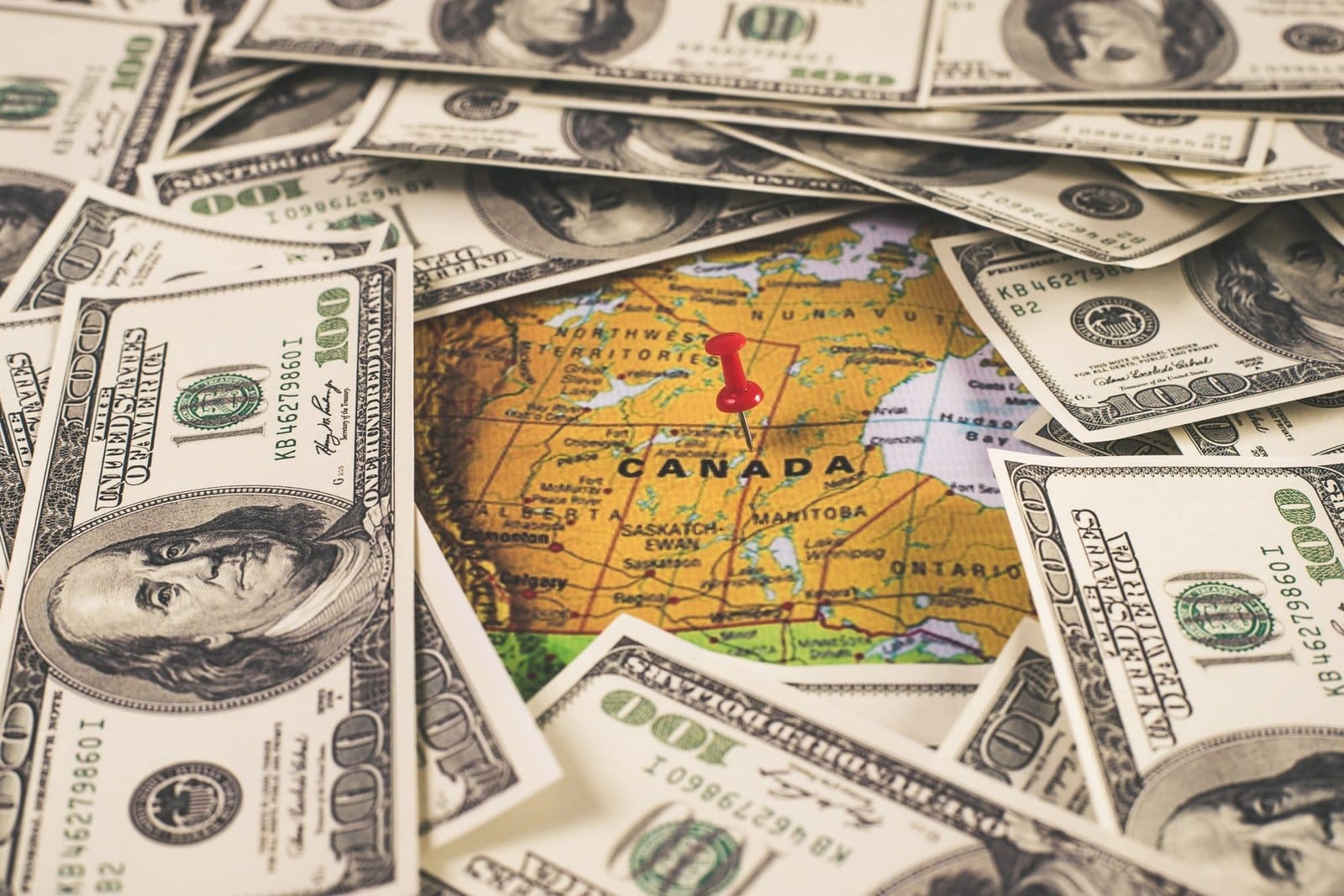 Money on the map. Travel concept.